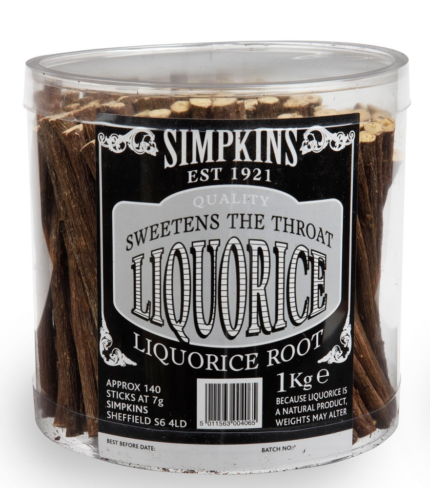 Simpkins Pure Liquorice Root 1kg Tub Traditional Sweets